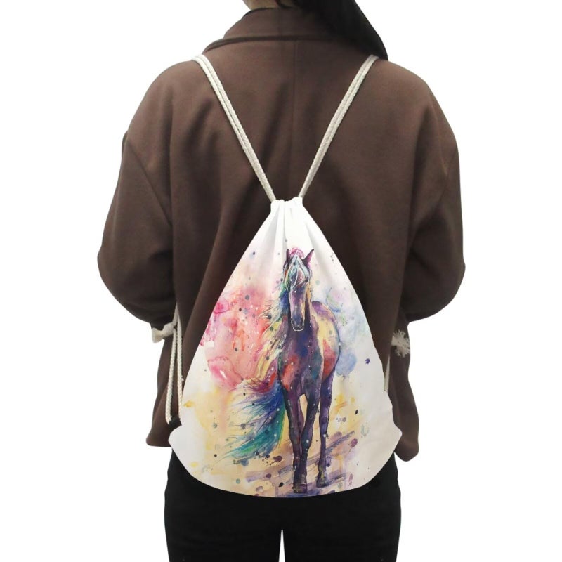 COEQINE Horse Gift Drawstring Bag Casual Backpack Sport Gym Sackpack for Women Men Girls Boys - Image 3
